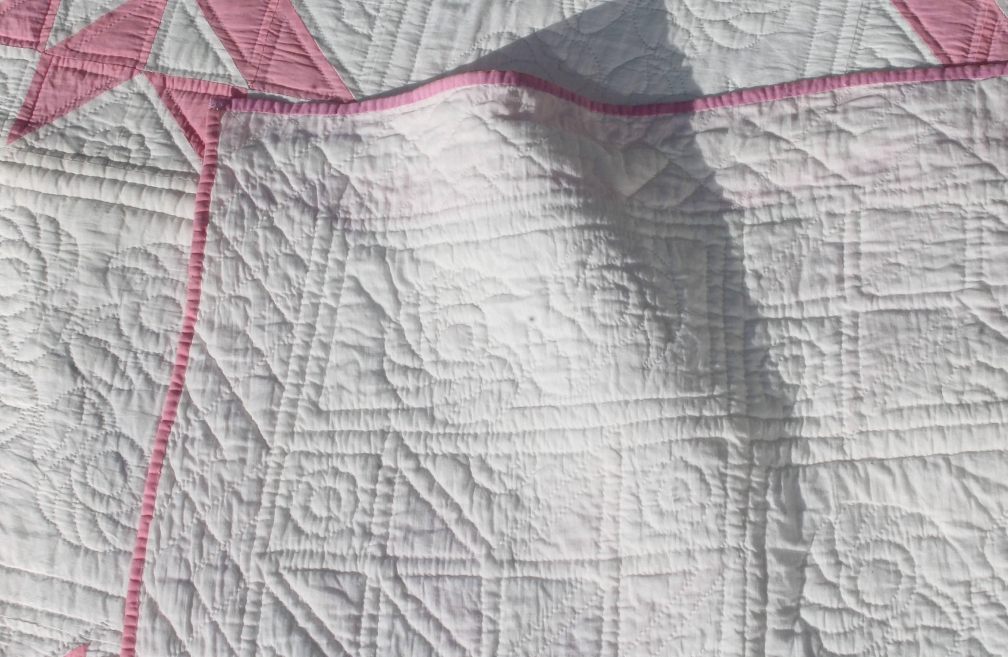 19th Century Star Quilt in Dusty Rose In Excellent Condition In Los Angeles, CA