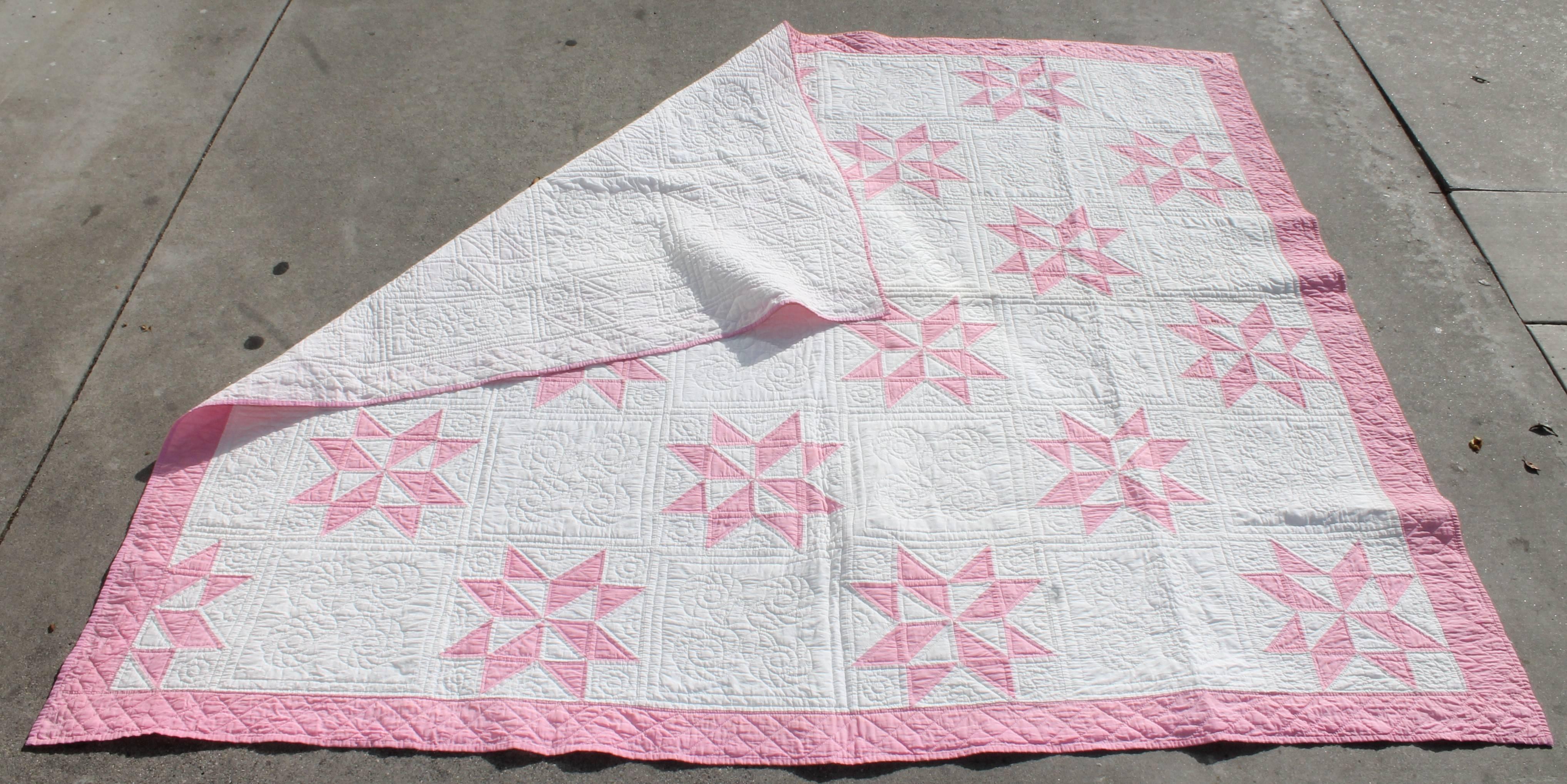 Hand-Crafted 19th Century Star Quilt in Dusty Rose