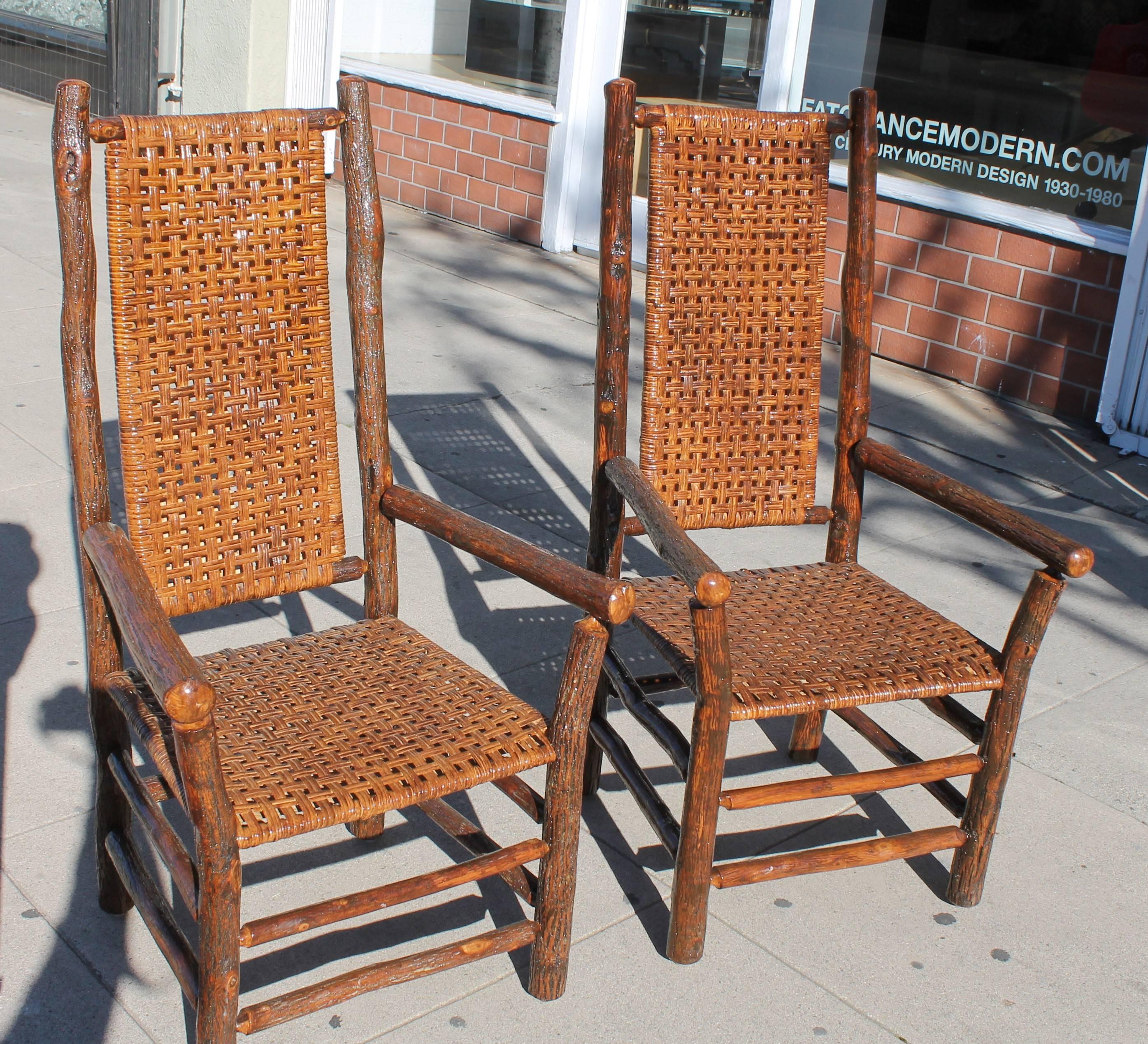 American Pair of Signed Old Hickory Tall Back Armchairs