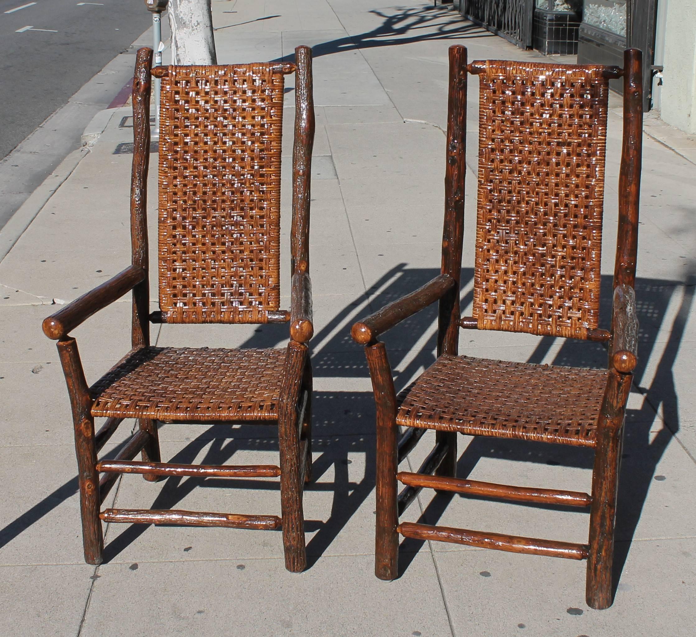 Pair of Signed Old Hickory Tall Back Armchairs In Excellent Condition In Los Angeles, CA