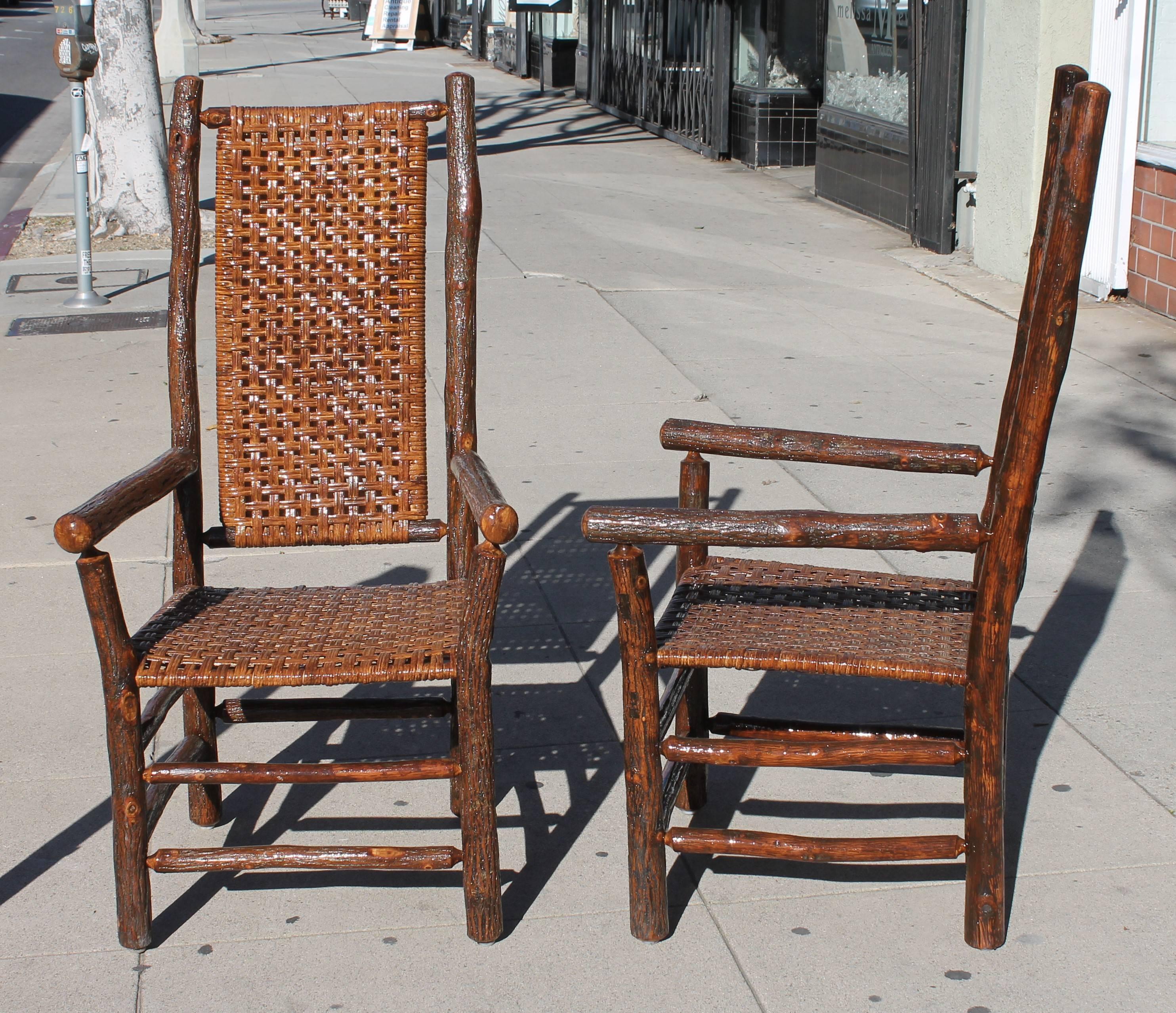 Mid-20th Century Pair of Signed Old Hickory Tall Back Armchairs