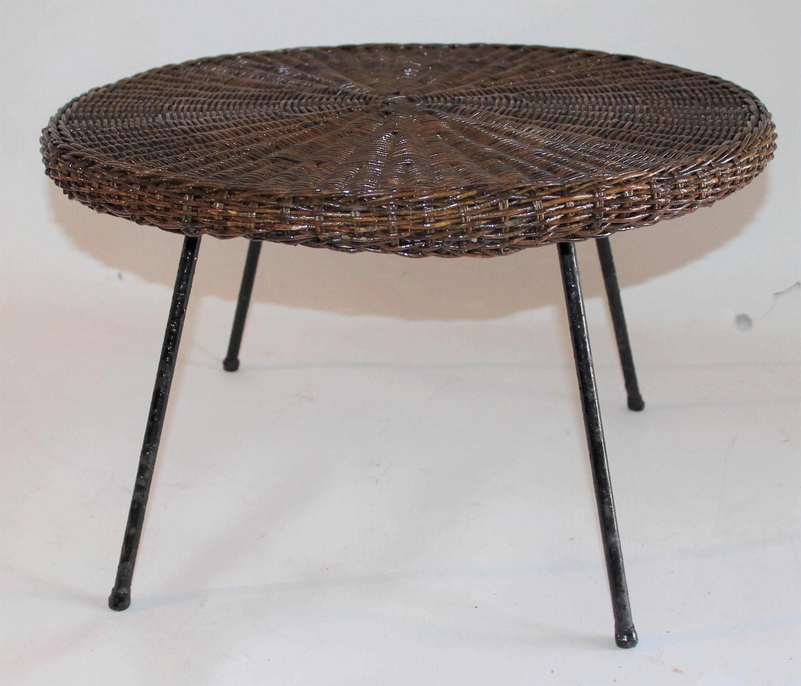 20th Century Cone Wicker Chair and Side Table Set / Three Pieces Set