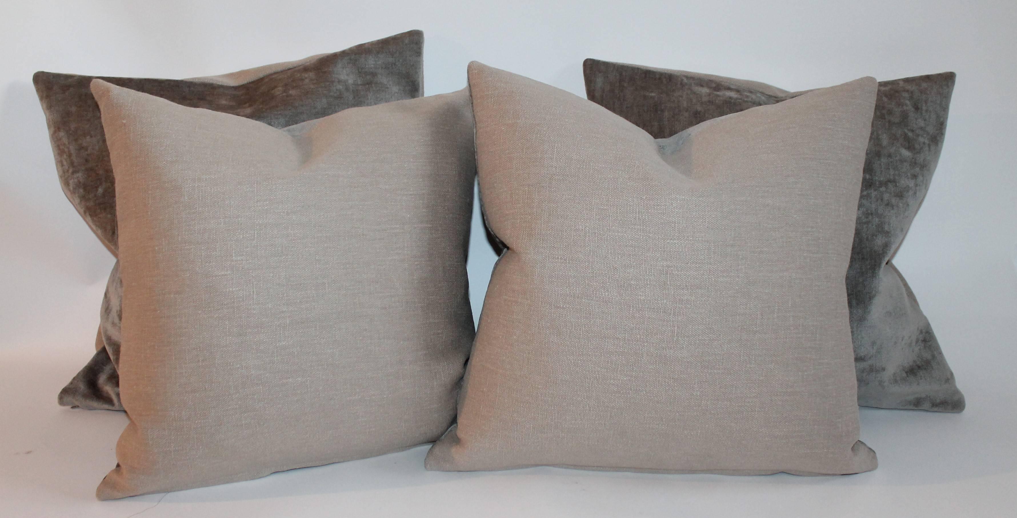 Late 20th Century Velvet Lux Silk Olive Green Pillows, Pair