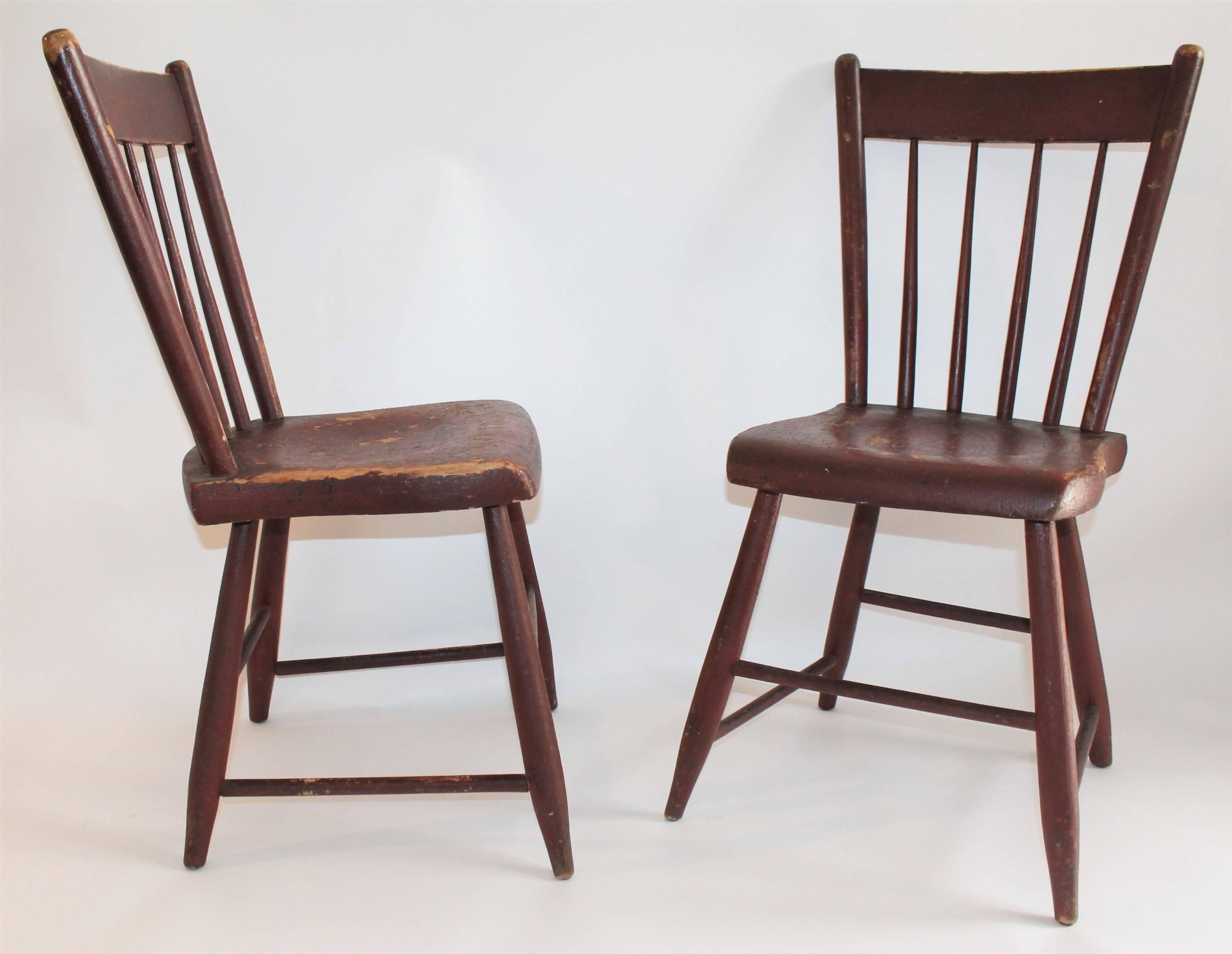 Country 19th Century Original Red Painted Chairs from Pennsylvania, Pair