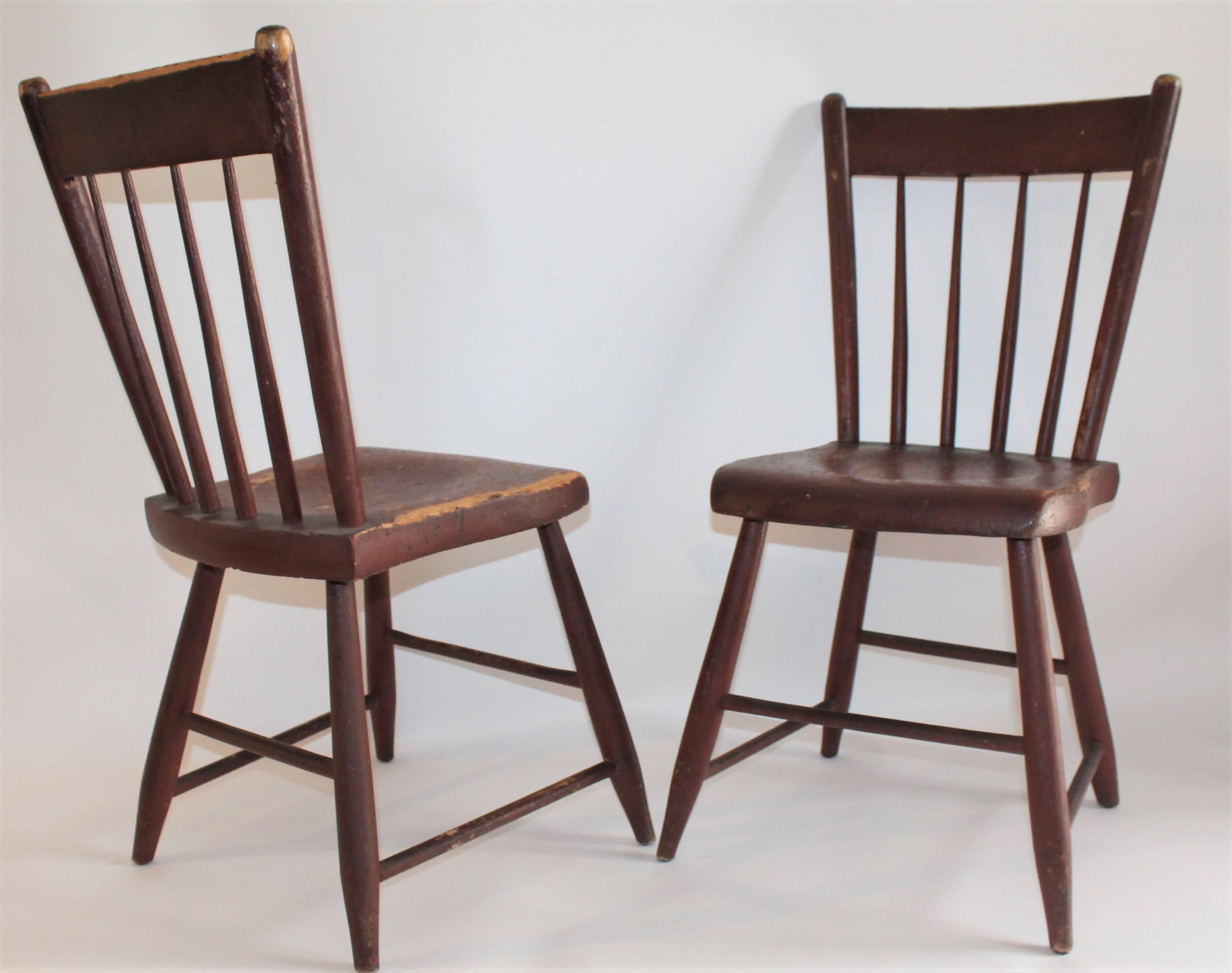 American 19th Century Original Red Painted Chairs from Pennsylvania, Pair