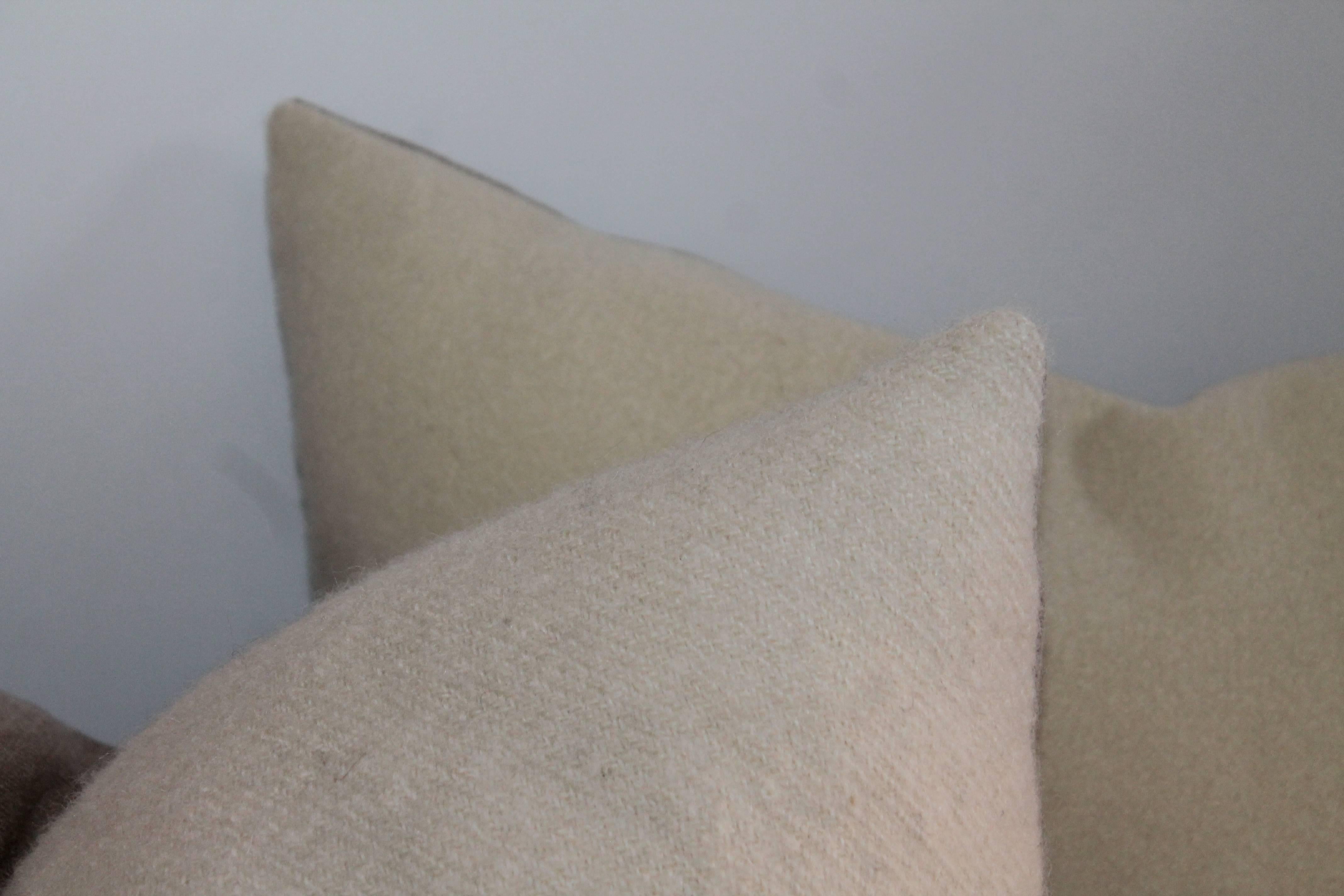 Hand-Crafted Lambs Wool Cream Pillows, Pair