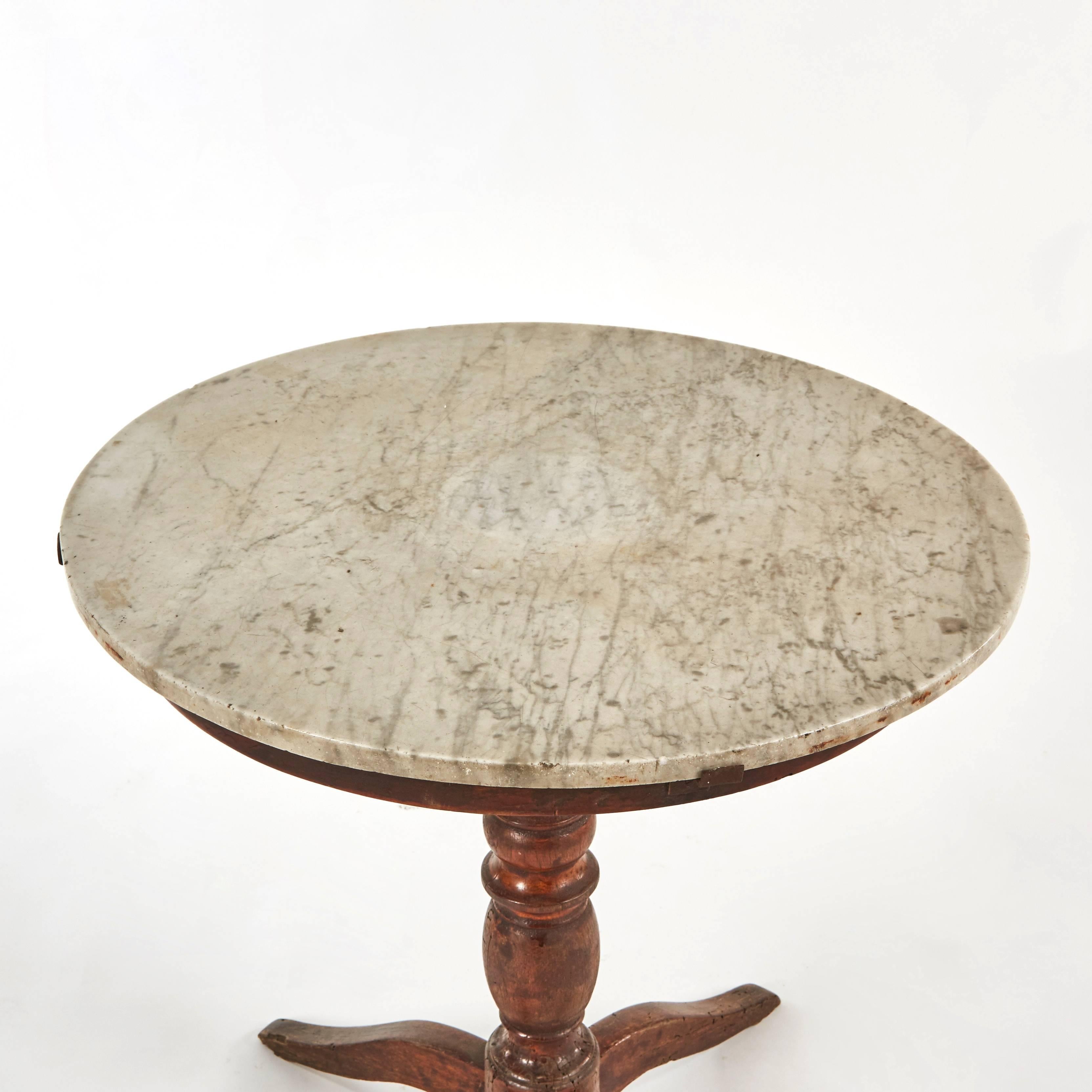 1780s French marble top table on oak base. 