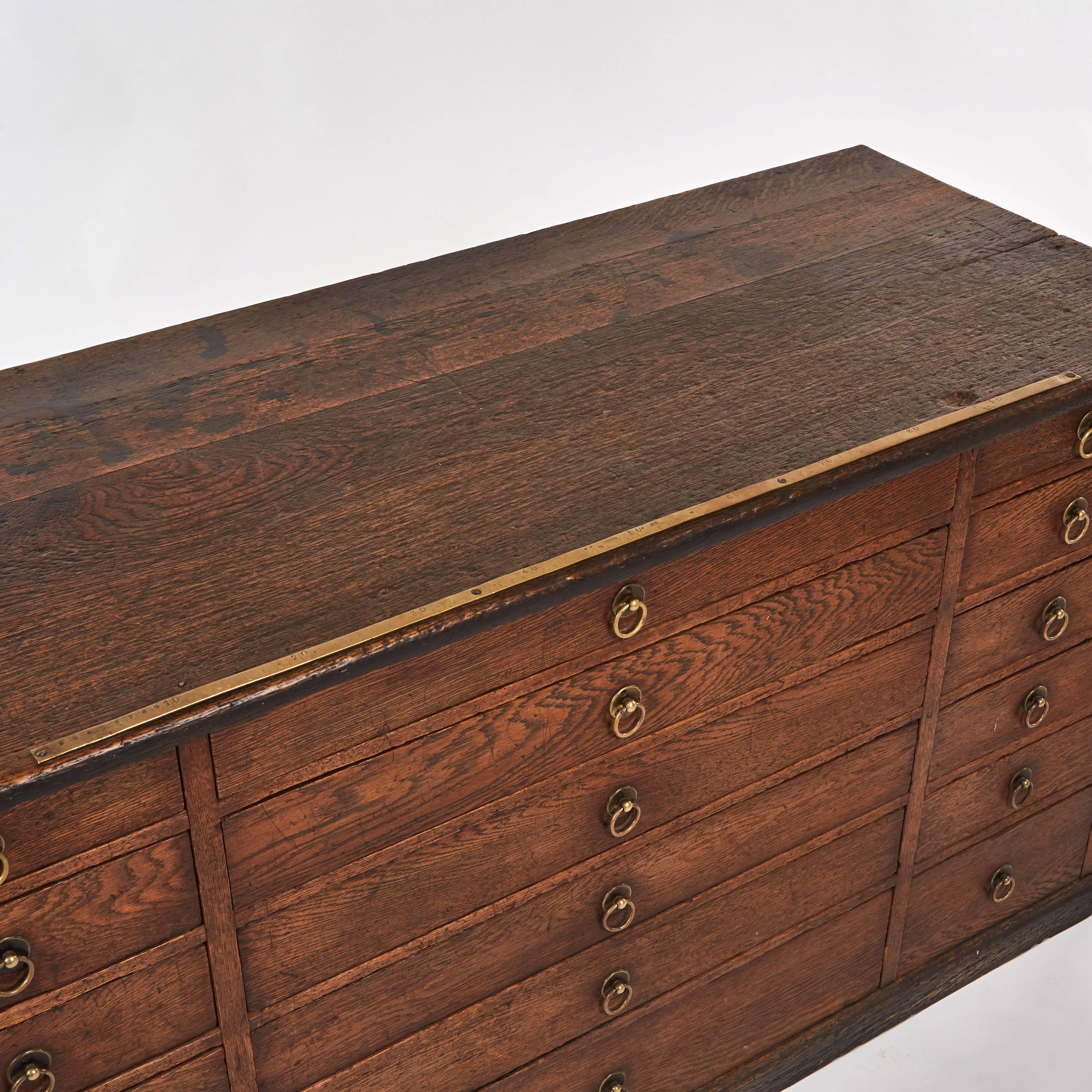 Late Victorian 1880s French Tailor's Wood Chest of Drawers with Brass Handles 