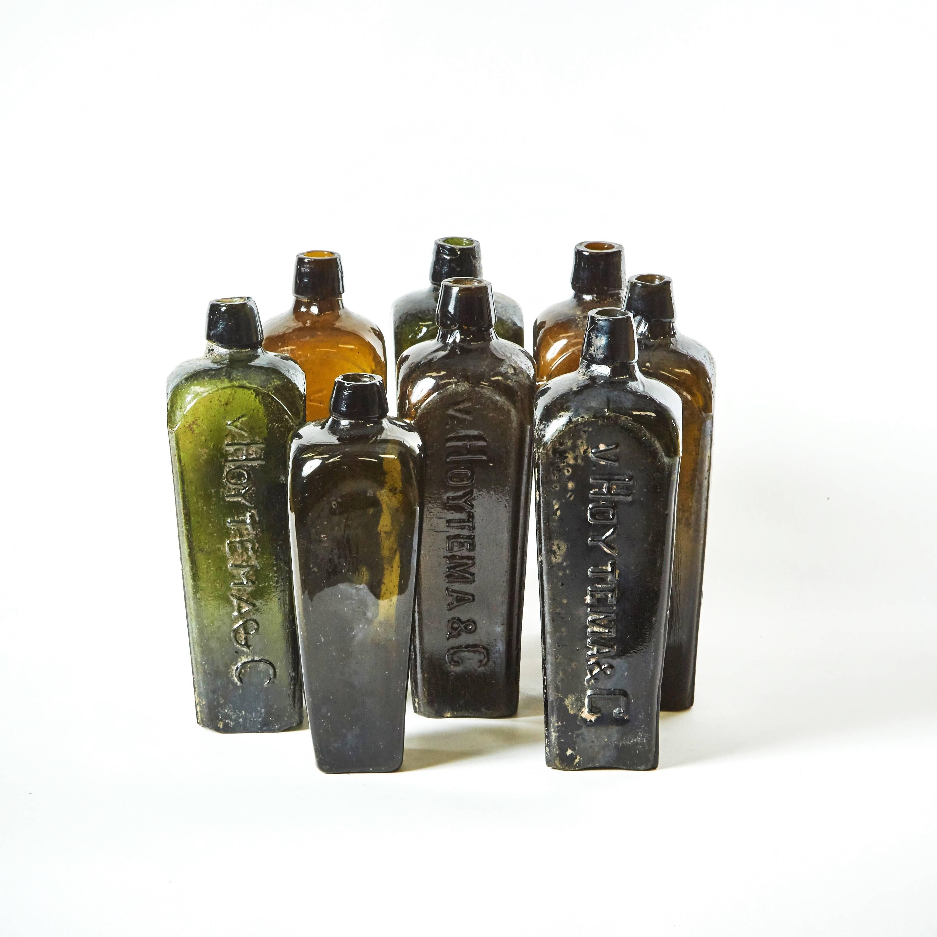 Mid-Century Modern Set of 8 Multi-Color Gin Glass Bottles from Mid-Century Germany