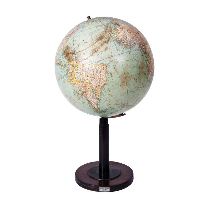 Early 20th Century Tall Globe on Black Wood Stand from Italy 