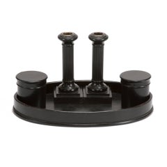 Late 19th Century Ebonized English Butler's Tray with Candlesticks and Canisters