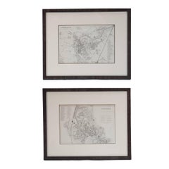 Antique Mid 19th Century Pair of Framed English Maps of Oxford and Cambridge
