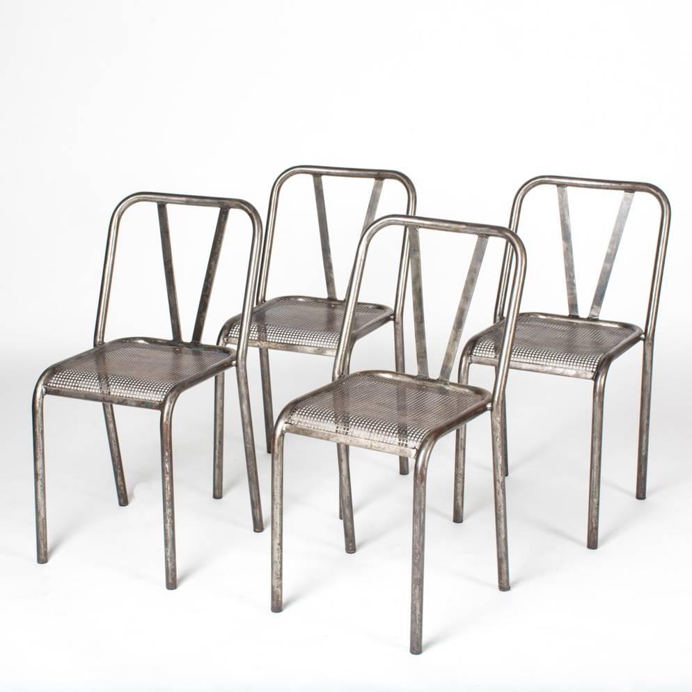 French 1950s Industrial Metal Dining Chairs Set of Six