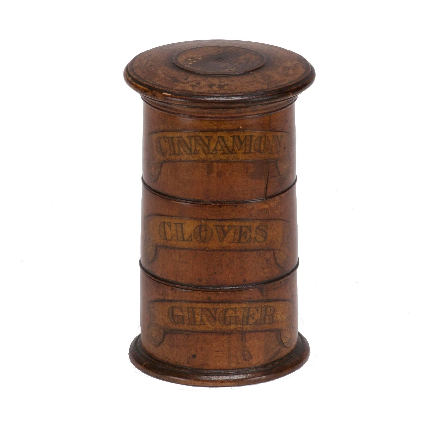 Three-Tiered Wooden Spice Tower from Mid-19th Century England 