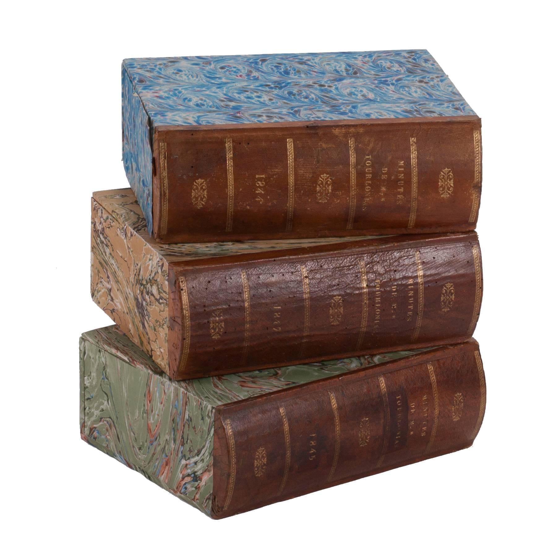 Three Brown Book Boxes from England Circa 1900