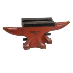 Antique Pair of Red Painted Wood Anvil Models from Late 19th Century England 
