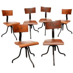Wood and Iron Base Swivel Desk Chairs from Late 19th Century France