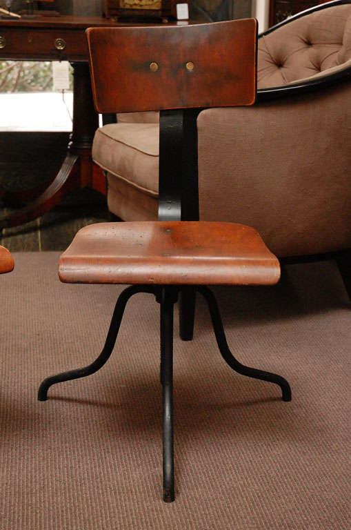 French Wood and Iron Base Swivel Desk Chairs from Late 19th Century France