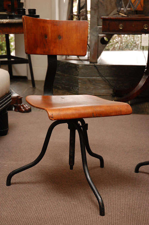 Wood and Iron Base Swivel Desk Chairs from Late 19th Century France In Good Condition In Los Angeles, CA