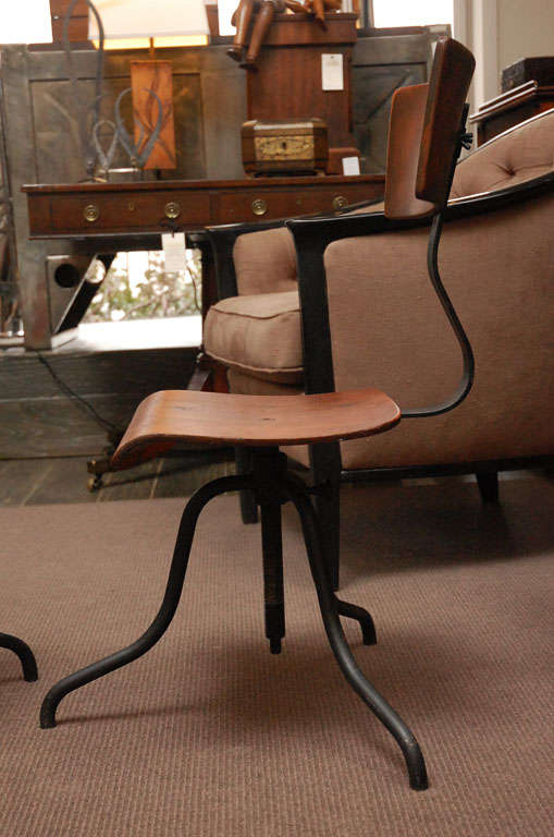Wood and Iron Base Swivel Desk Chairs from Late 19th Century France 3
