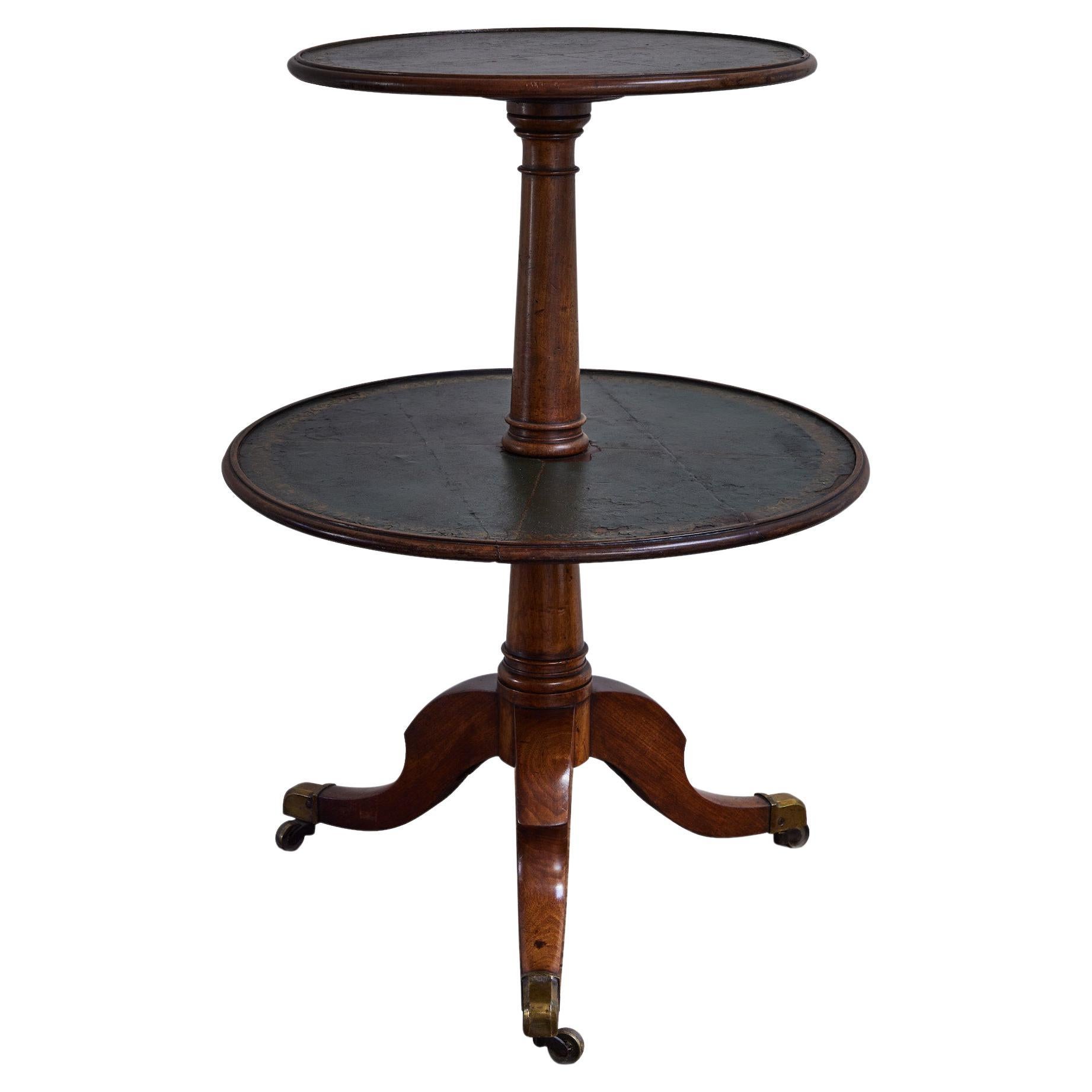 1860s French Two-Tier Round Table with Leather Top For Sale
