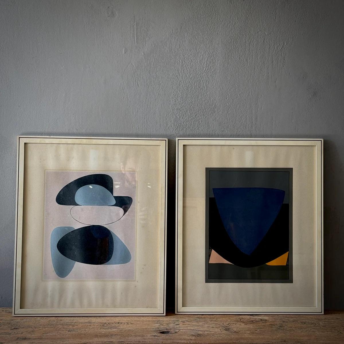 This collection of four prints, each distinct yet complementary in style, forms an exquisite set that showcases the versatility and depth of the artist's work. While each print stands out with its unique geometric composition and color palette,