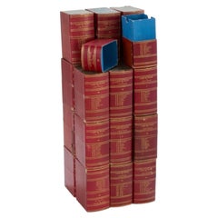Red Leather Book Boxes with Gold Embossing, England, 1900