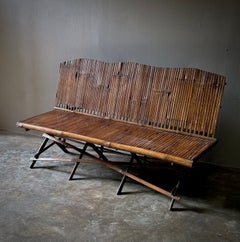 1920s English Bamboo Slatted Country Bench