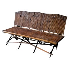 1920s English Bamboo Slatted Country Bench