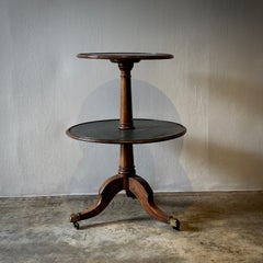 1860s French Two-Tier Round Table with Leather Top