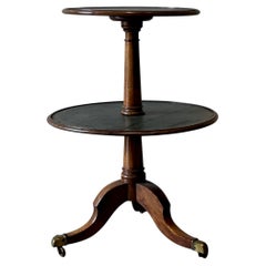 1860s French Two-Tier Round Table with Leather Top