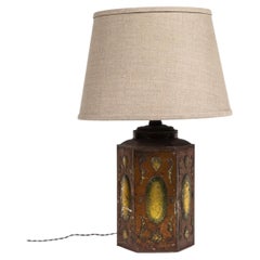 Late 19th Century Tole Decorated Tin Lamp with Custom Shade