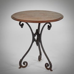 19th Century French Iron Table with Mahogany Top
