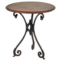 19th Century French Iron Table with Mahogany Top