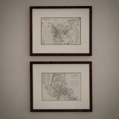 Mid 19th Century Pair of Framed English Maps of Oxford and Cambridge