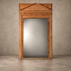 19th Century French Empire Pine Mirror with Neoclassical Pediment Top