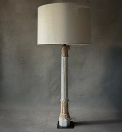 Painted Acanthus Leaf-Carved and Fluted Column Lamp from 19th Century, France