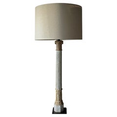 Painted Acanthus Leaf-Carved and Fluted Column Lamp from 19th Century, France