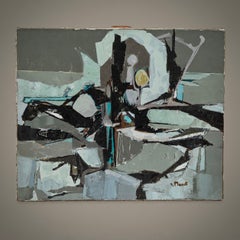 Gray Abstract Painting by Artist Planet, circa 1960, France