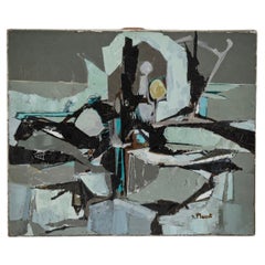 Gray Abstract Painting by Artist Planet, circa 1960, France
