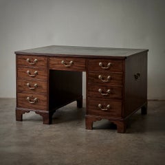 1820s English Mahogany Partner's Desk with Greek Key Leather Top