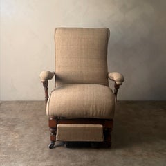 William IV. Lounge-Sessel, Mahagoni-Gestell, belgisches Leinen, um 1870