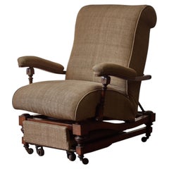 William IV. Lounge-Sessel, Mahagoni-Gestell, belgisches Leinen, um 1870