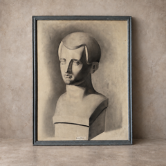 Charcoal Bust Study, Classical Influence, Framed 19 x 24.5 Drawing