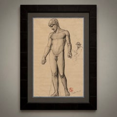 Akademische Kohlezeichnung, Studie zur menschlichen Anatomie, Frankreich, um 1900