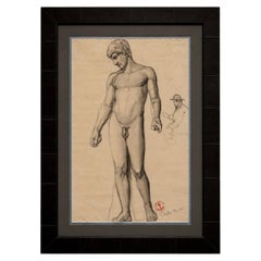 Akademische Kohlezeichnung, Studie zur menschlichen Anatomie, Frankreich, um 1900