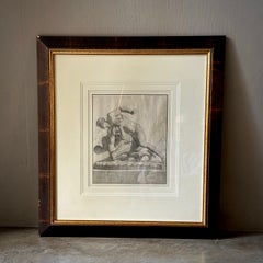 Framed Charcoal Drawing of Wrestlers in Rome, Italy, Giovanni Domenico Campiglia