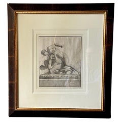 Framed Charcoal Drawing of Wrestlers in Rome, Italy, Giovanni Domenico Campiglia