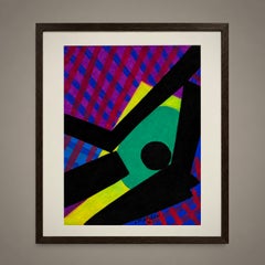 Aquarelle abstraite de style « Mid-Century Modern », France, 25,5 x 19,5, encadrée