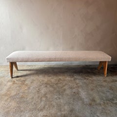 Pierre Jeanneret Upholstered Bench, Solid Beech Wood, France, 1950